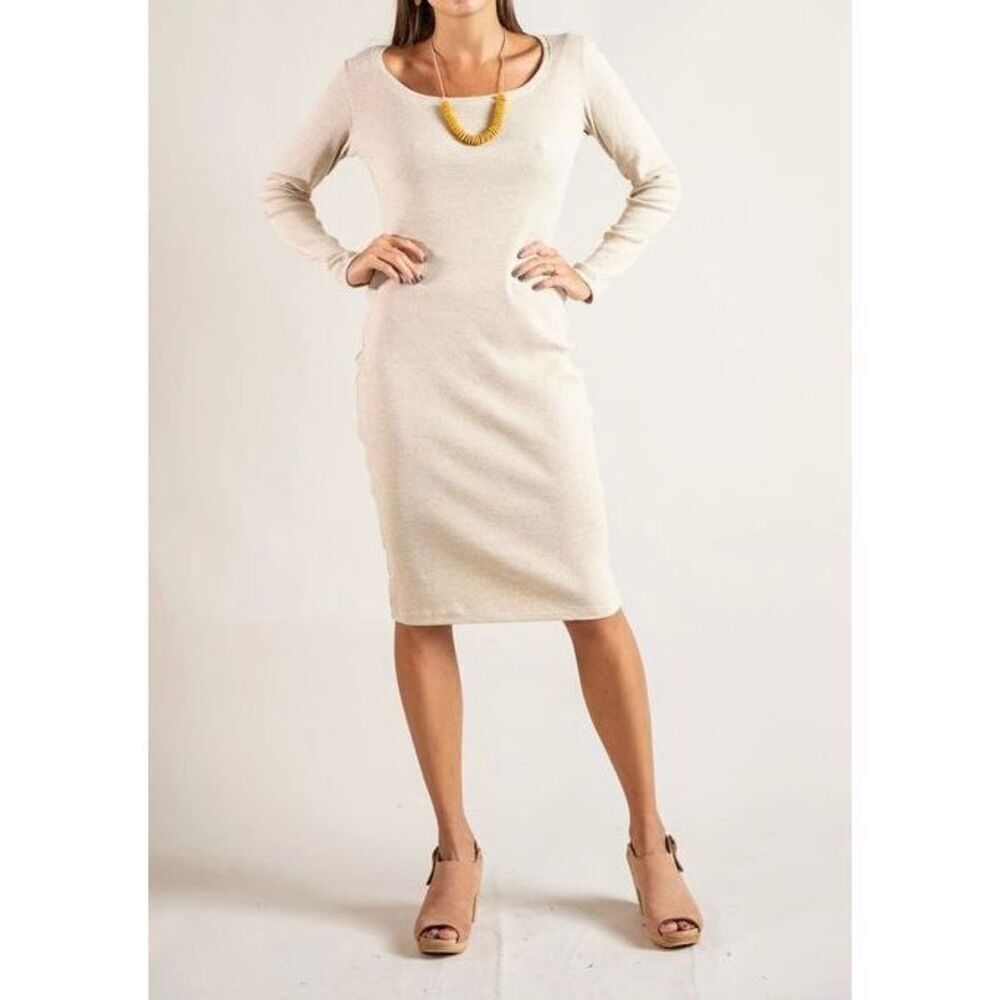 TONLÉ Long Sleeve Mid-Calf Cream Bodycon Cocktail Dress Women’s Small